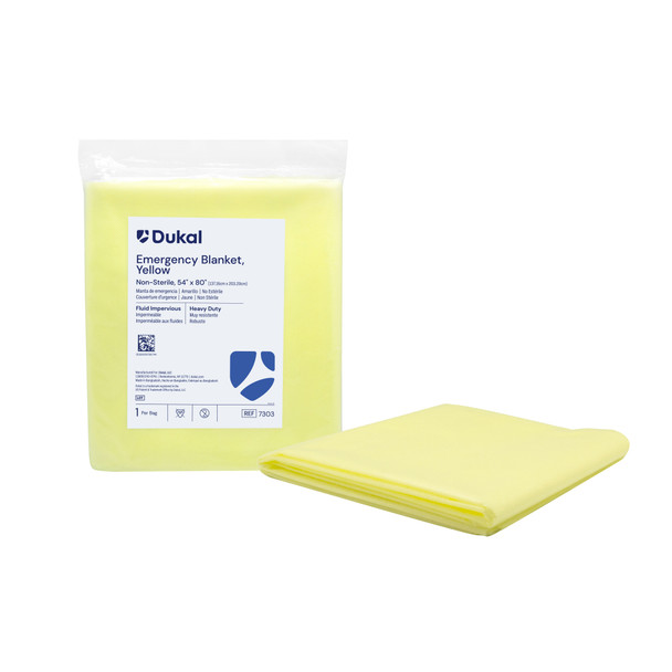 Dukal Emergency Blanket – Heavy Duty Poly Coated, 54 x 80 in, Bright Yellow, 21.164 lb, 1/BG, 50 BG/CS