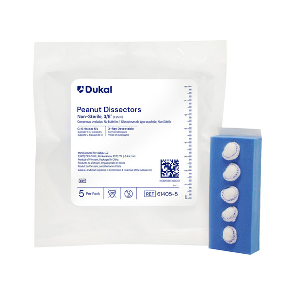 Dukal Peanut Dissectors with Foam C-5 Holder – 3/8 in, 100% Cotton Gauze, X-Ray Detectable, 5/PK, 50 PK/CS