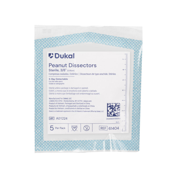 Dukal Sterile X-Ray Detectable Peanut Dissectors – 3/8 in, 100% Cotton Gauze, 5/PK, 40 PK/CS