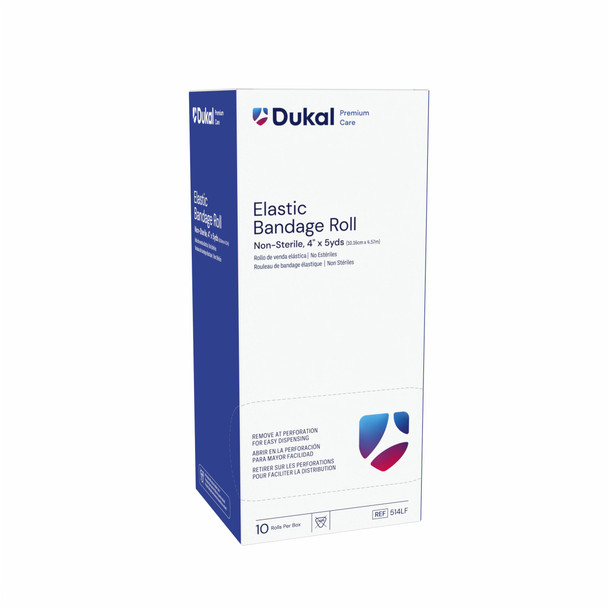 Dukal Premium Care Elastic Bandage with Self-Closure – 4 in x 5 yd, Hook and Loop Ends, 10/BX, 5 BX/CS