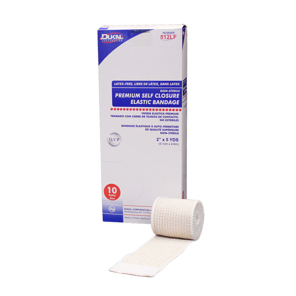 Dukal Premium Care Elastic Bandage with Self-Closure – 2 in x 5 yd, Hook and Loop Ends, 10/BX