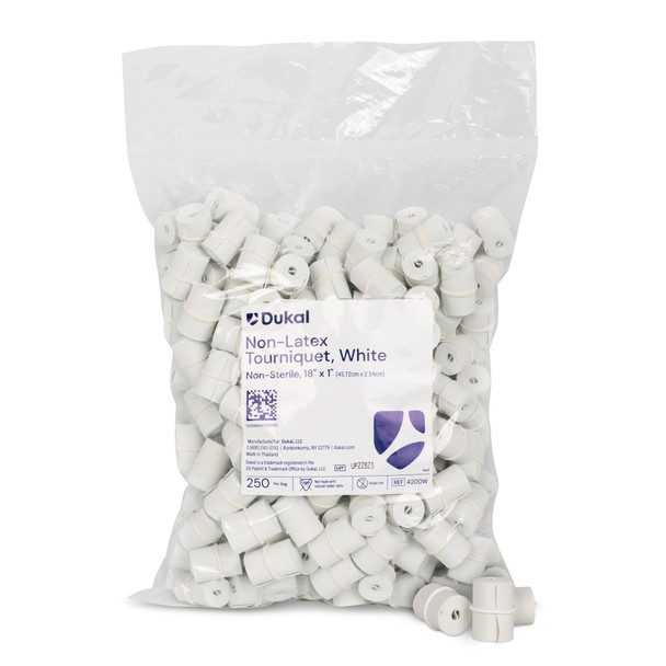 Dukal Tourniquet Rolled and Banded – 18 x 1 in, Synthetic Polyisoprene, White, 250/BG, 4BG/CS