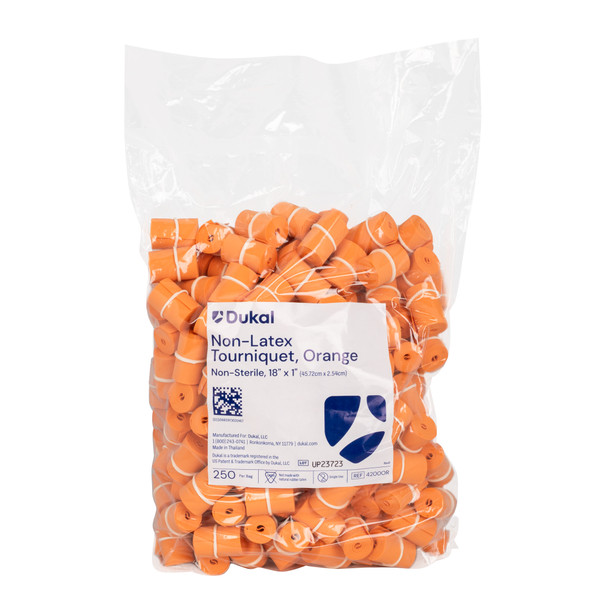 Dukal Tourniquet Rolled and Banded – 18 x 1 in, Synthetic Polyisoprene, Orange, Non-Latex, 250/BG, 4BG/CS