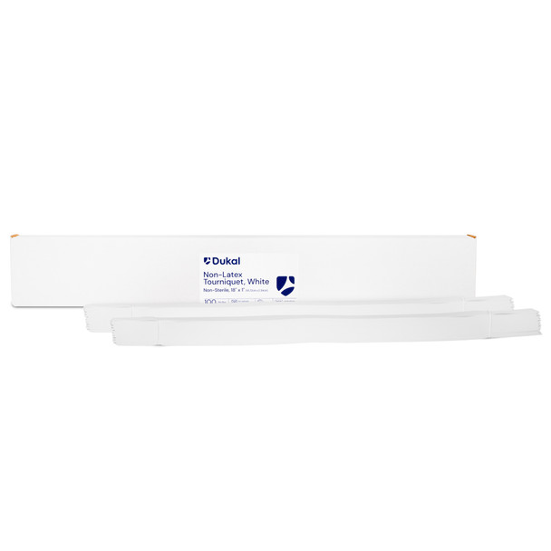 Dukal Tourniquet Flat Packaged – 18 x 1 in, Synthetic Polyisoprene, White, 100/BX, 10BX/CS