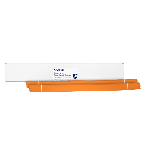 Dukal Tourniquet Flat Packaged – 18 x 1 in, Orange, Synthetic Polyisoprene, 100/BX, 10BX/CS