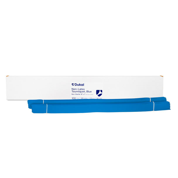 Dukal Tourniquet Flat Packaged – 18 x 1 in, Blue, Synthetic Polyisoprene, Non-Latex, 100/BX, 10BX/CS