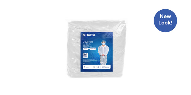 Dukal Coveralls – X-Large, White, Spunbond Polypropylene Material, 5/BG, 5 BG/CS Packaging