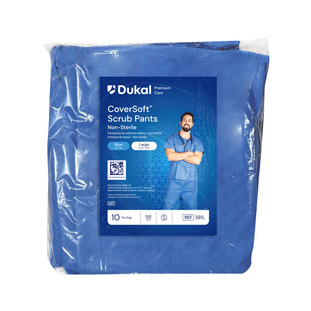 Dukal CoverSoft Scrub Pants – SMS Material, Large Size, Blue, 10/BG, 5 BG/CS, Breathable Multi-Layer Fabric
