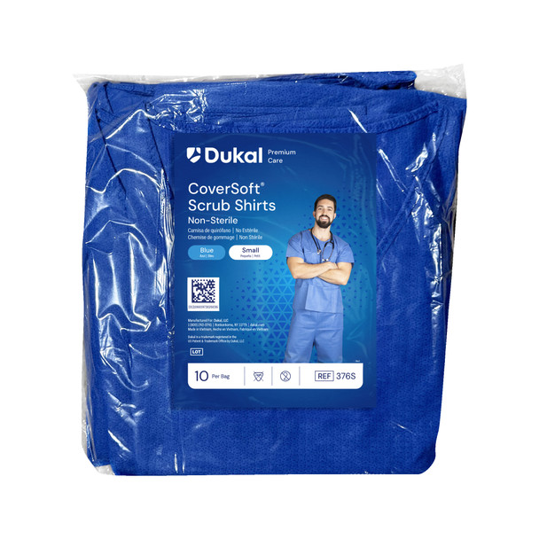Dukal CoverSoft Scrub Shirt – SMS Material, Small, Blue, Water-Resistant, Breathable, 10/BG, 5 BG/CS