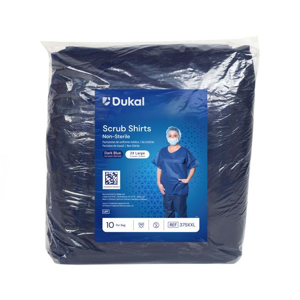 Dukal Scrub Shirt – XX – Large, Dark Blue, Spunbond Polypropylene, 10/bg, 5 Bg/cs – brand_name Dukal