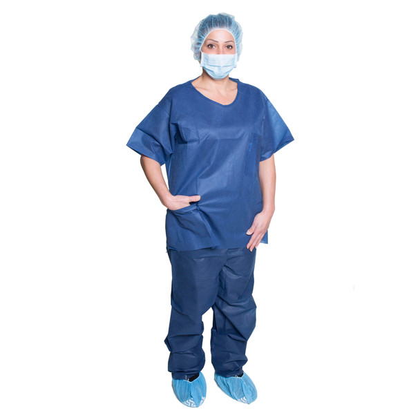 Dukal Scrub Shirt – Small Size, Dark Blue, Spunbond Polypropylene Material, 10/BG, 5 BG/CS Packaging