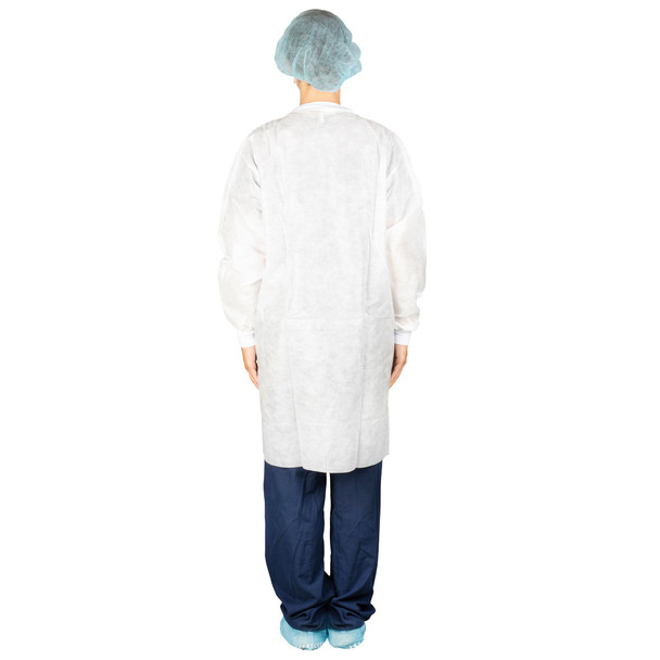Dukal Lab Coat Without Pockets – Medium Size, White Color, SMS Material, 9.9 lb, 10/bg, 5 Bg/cs Packaging