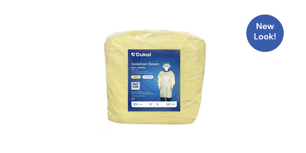 Dukal Multi-Layer Isolation Gown – Multi-Layer SMS Material, Elastic Cuffs, Universal Size, Yellow
