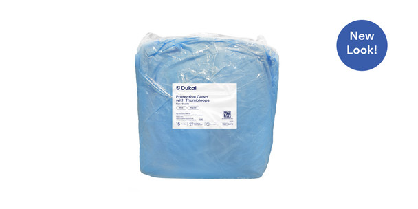 Dukal AAMI Protective Cover Gown – Polyethylene Film – Over – the – Head – Elastic Wrist – Regular Size – Blue