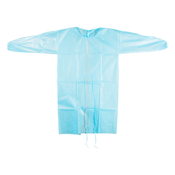 Dukal Poly-Coated Isolation Gown – SPP+PE Material, Elastic Cuff, Universal Size, Blue, 10/BG, 5 BG/CS
