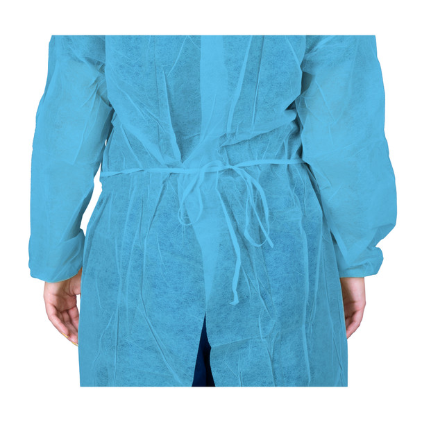 Dukal Poly-Coated Isolation Gown – SPP+PE Material, Elastic Cuff, Universal Size, Blue, 10/BG, 5 BG/CS