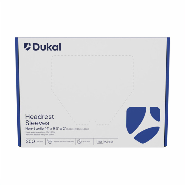 Dukal Headrest Sleeves – Clear, 14 x 9.5 x 2 in, Leak Proof, Non-Sterile, 250/BX, 4 BX/CS, 10.95 lb