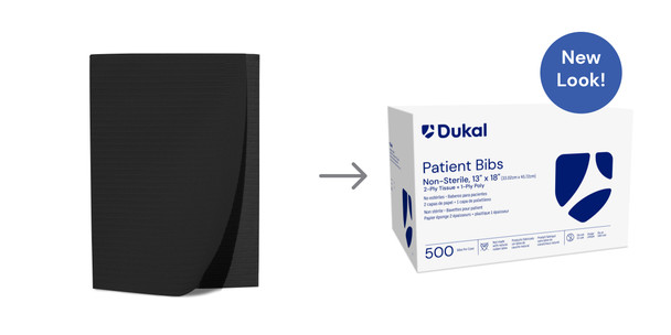 Dukal Patient Bibs – 2-Ply Paper/1-Ply Poly, 13 x 18 in, Black, Tissue + PE Material, 500/Case, 8.9 lb