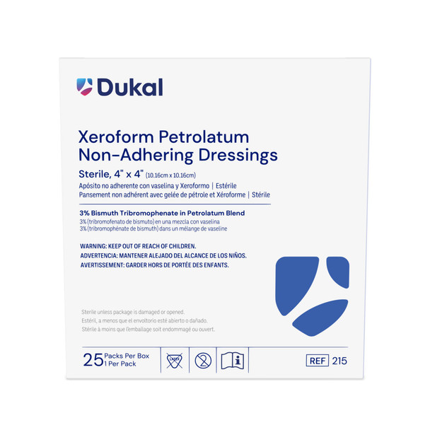 Dukal Xeroform Petrolatum Non-Adhering Dressing – 4 x 4 in, Sterile, 25/BX, 0.67 lb, 1/PK Packaging