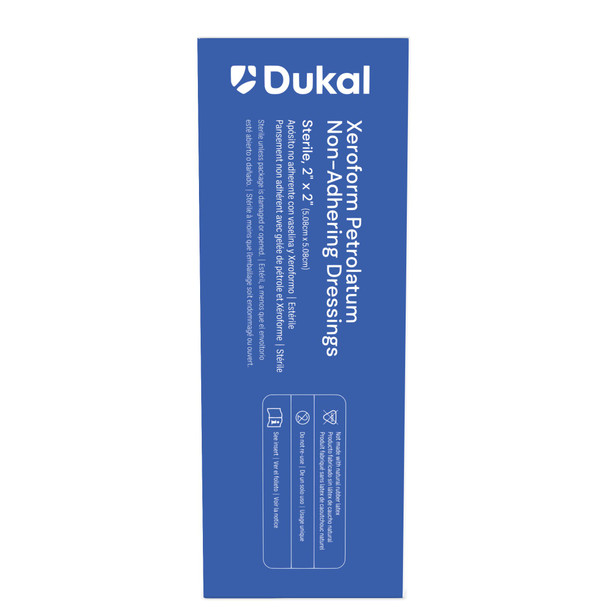 Dukal Xeroform Petrolatum Non-Adhering Dressings – Sterile, 2 x 2 in, 0.3 lb, 25/BX Packaging