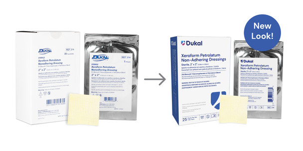 Dukal Xeroform Petrolatum Non-Adhering Dressings – Sterile, 2 x 2 in, 0.3 lb, 25/BX Packaging