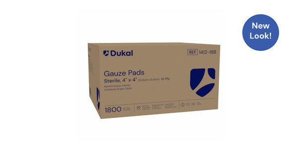 Dukal Sterile Gauze Pads – 12-Ply, 4 x 4 in, 100% Woven Cotton, Individually Wrapped, 1/PK, 1800 PK/CS