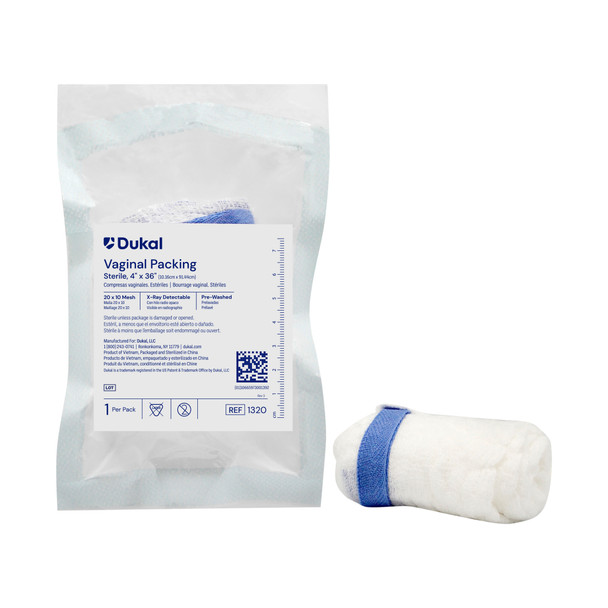 Dukal Sterile X-Ray Detectable Vaginal Packing – 100% Cotton, 4 in x 36 in, 1/PK, 100 PK/CS