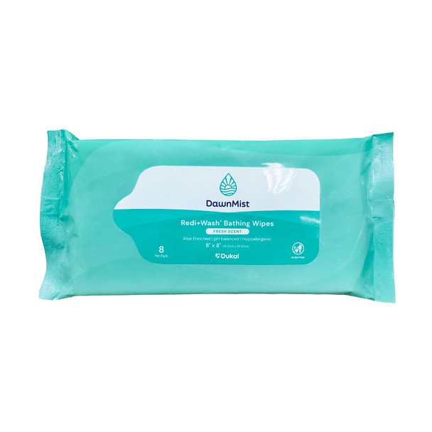 Dukal DawnMist Redi-Wash Total Body Cleansing System Washcloth – 8 x 8 in, Alcohol-Free, 8/PK, 24 PK/CS