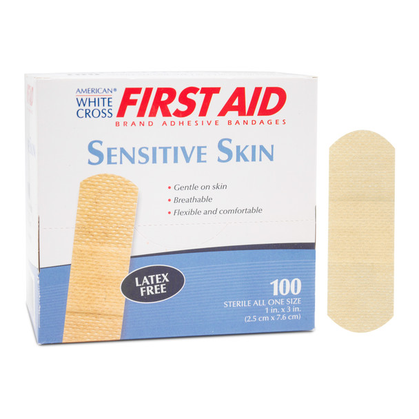 Dukal American Sensitive Skin Adhesive Bandages – 1 x 3 in, Sterile, Gentle Adhesive, 100/BX