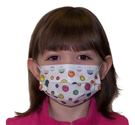 Dukal Aspen Children's Face Mask – Soft Earloops, Latex-Free, Non-Sterile, White with Smiley Face