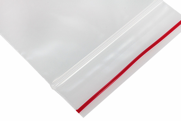 Medgen Minigrip Red Line Zip Closure Bags – 4mil Writable White Block, Hang Hole, 3 X 5 in, Clear