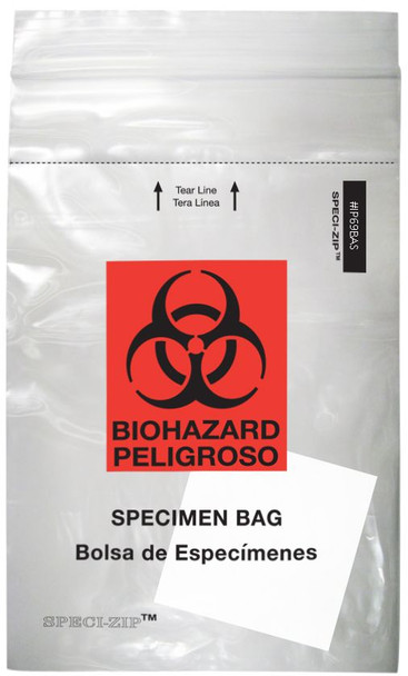 Medgen Lab Specimen Transport Bags – Zip Closure with 3×5 Absorbent Pad, 6×9 in, Clear/Black & Red, 1000/case