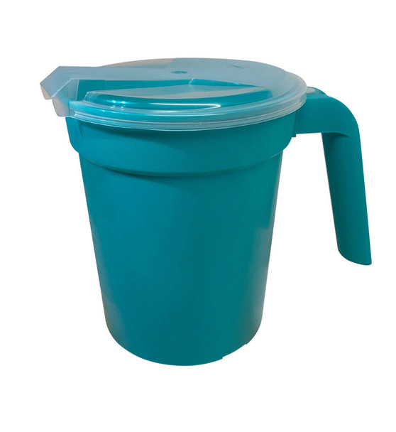 Medgen Bedside Pitchers and Carafes – 28 oz Capacity, Turquoise, Straw Port, Translucent Lid