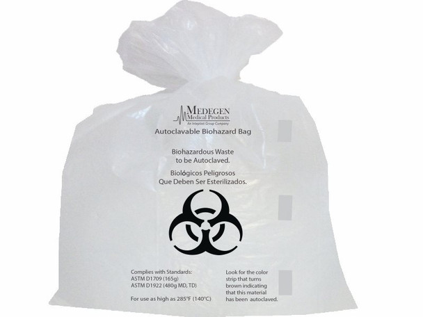 Medgen Medegen Autoclavable Biohazard Bags – Polypropylene, 14×19 in, 2.0mil, 3 – 4 Gal, Flat Seal, Indicator