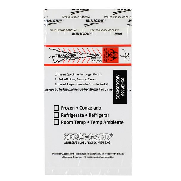 Medgen Speci-Gard Specimen Transport Bags – Permanent Adhesive Closure, 5×9 in, DispenserBag Packaging