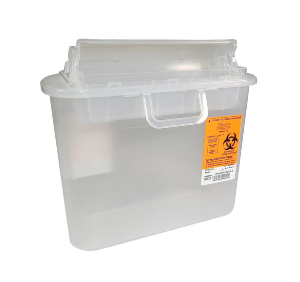 Medgen Stackable Sharps-Tainer – Polypropylene, 5.4 qt Capacity, Clear, 10.5 x 3.5 x 10.5 in, 12/case