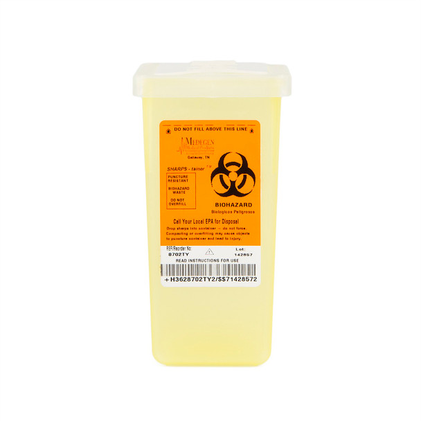 Medgen Stackable Sharps Container – Polypropylene, 1 Qt Capacity, Translucent Yellow/black, 3.5 X 3.5 X 7