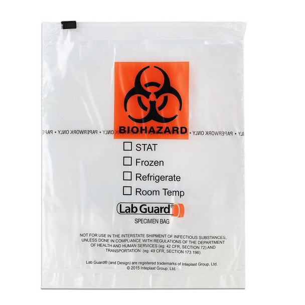 Medgen Lab Standard Zip Closures – Slider Zip, 7×9 in, Clear/Black, Biohazard Symbol, Pouch Flap