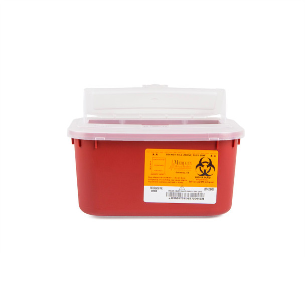 Medgen Stackable Sharps Container – Polypropylene, 1 gal Capacity, Red/Black, 10 x 7 x 5 in, 24/cs