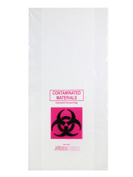 Medgen Instrument Transport Covers – LLDPE Film, Flat Pack, 15x31x5 in, 1.30mil Gauge, Red Biohazard Print