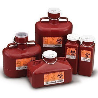 Medgen Non-Stackable Sharps Container – Polypropylene Construction, 12 qt Capacity, 12 x 9 x 11 in, Red/Black