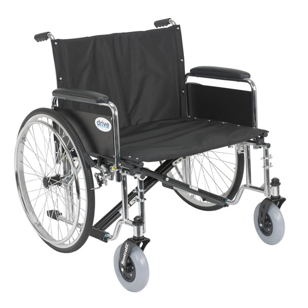 Drive Sentra EC Extra-Extra-Wide Bariatric Wheelchair with full-length arms, angled view showing wide seat
