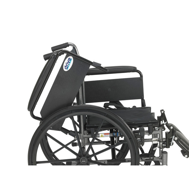 Drive Cruiser III Lightweight Wheelchair with flip-back armrest flipped up for transfers, side view