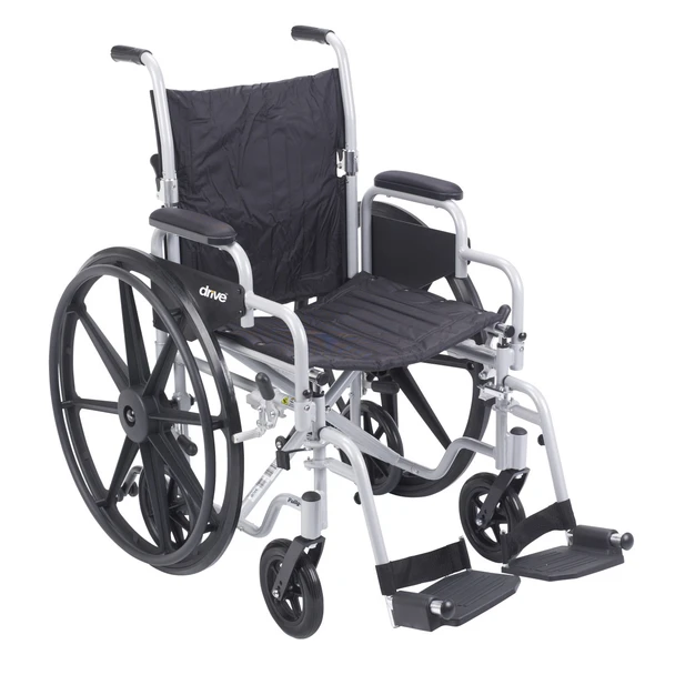 Drive Poly-Fly Wheelchair Transport Chair Combo in wheelchair mode with 24 in wheels, front three-quarter view