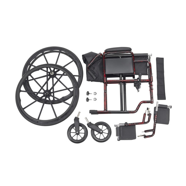 Drive Rebel Lightweight Wheelchair broken down without tools — wheels, casters and footrests removed