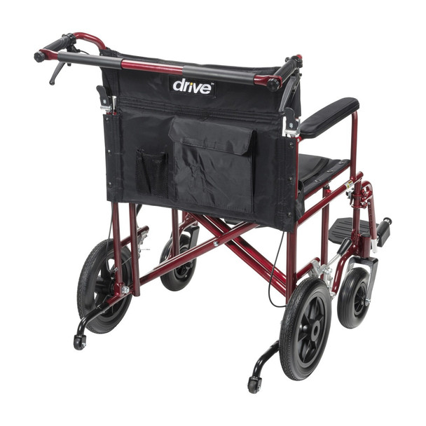 Drive Bariatric Aluminum Transport Chair – rear view showing back carry pouch