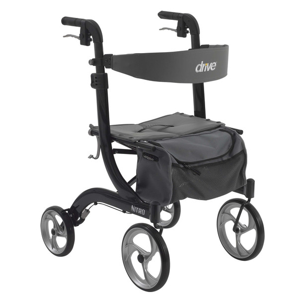 Drive Nitro Rollator in Red, side view with zippered storage bag