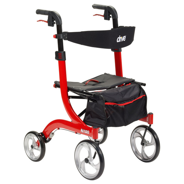 Drive Nitro Rollator in Black, side profile with 10 inch front casters