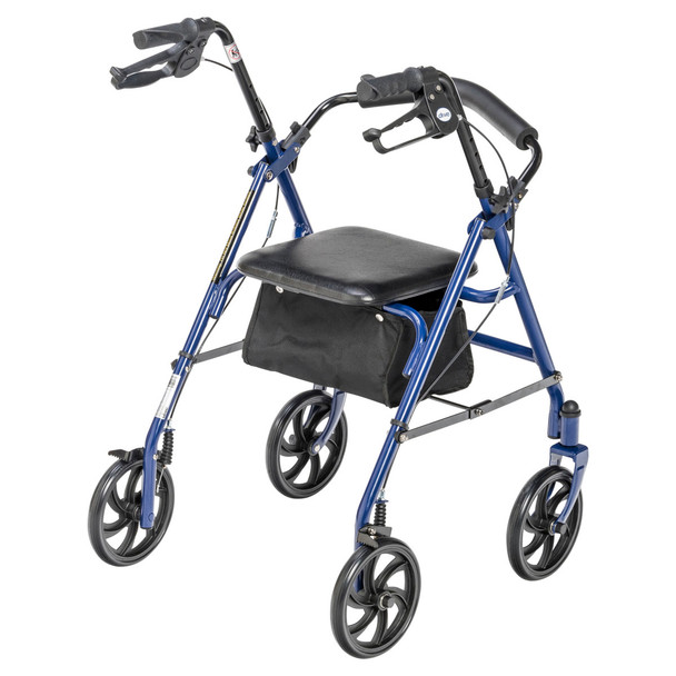 Drive Durable 4 Wheel Rollator in Blue, three-quarter view