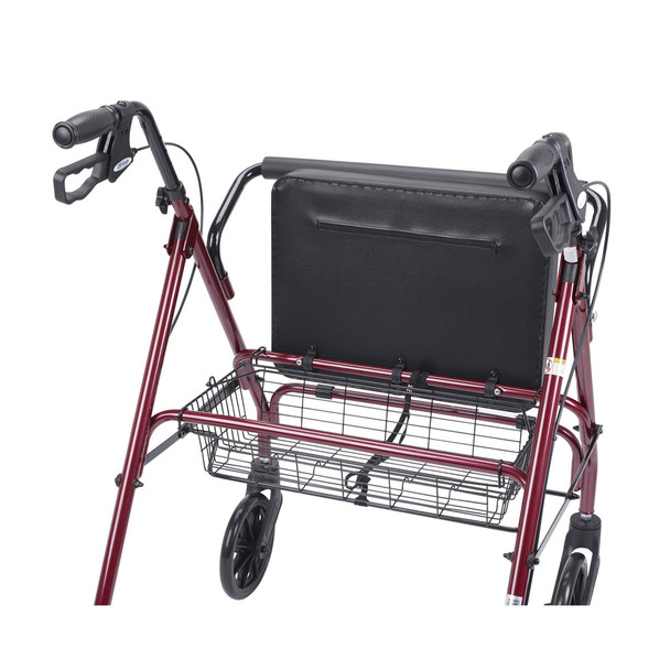 Drive Go-Lite Bariatric Rollator rear view with padded backrest and basket